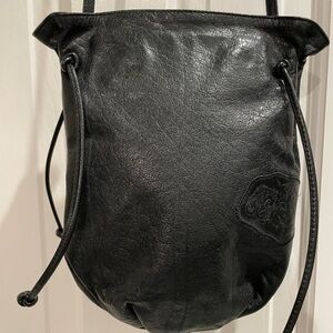 Carlos Falchi Black Leather bucket crossbody bag. Made in USA. 8”x10”